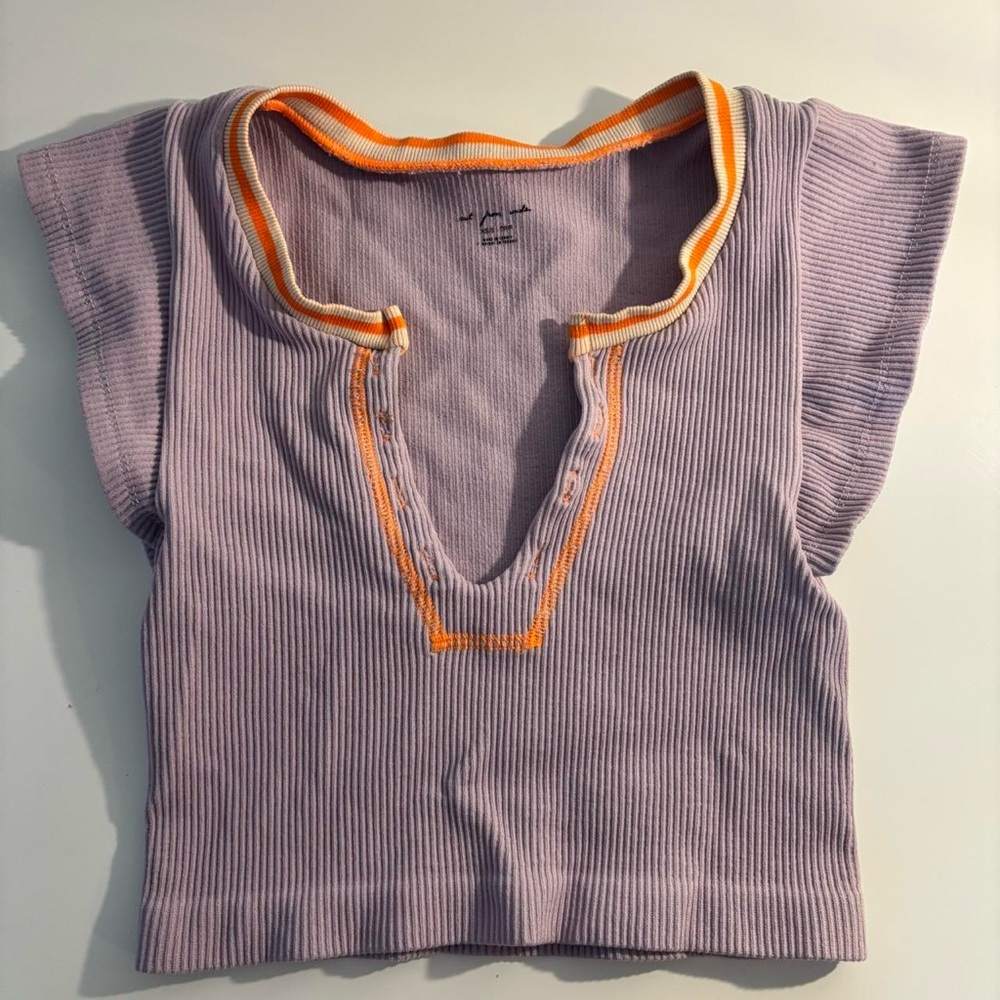 Urban Outfitters Lavender Ribbed Top with Orange Trim